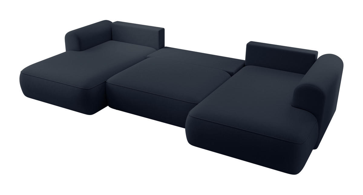 WOHNLANDSCHAFT Ovo Dunkelblau Velours - Schwarz/Dunkelblau, Textil (380/95/167cm) - Selsey