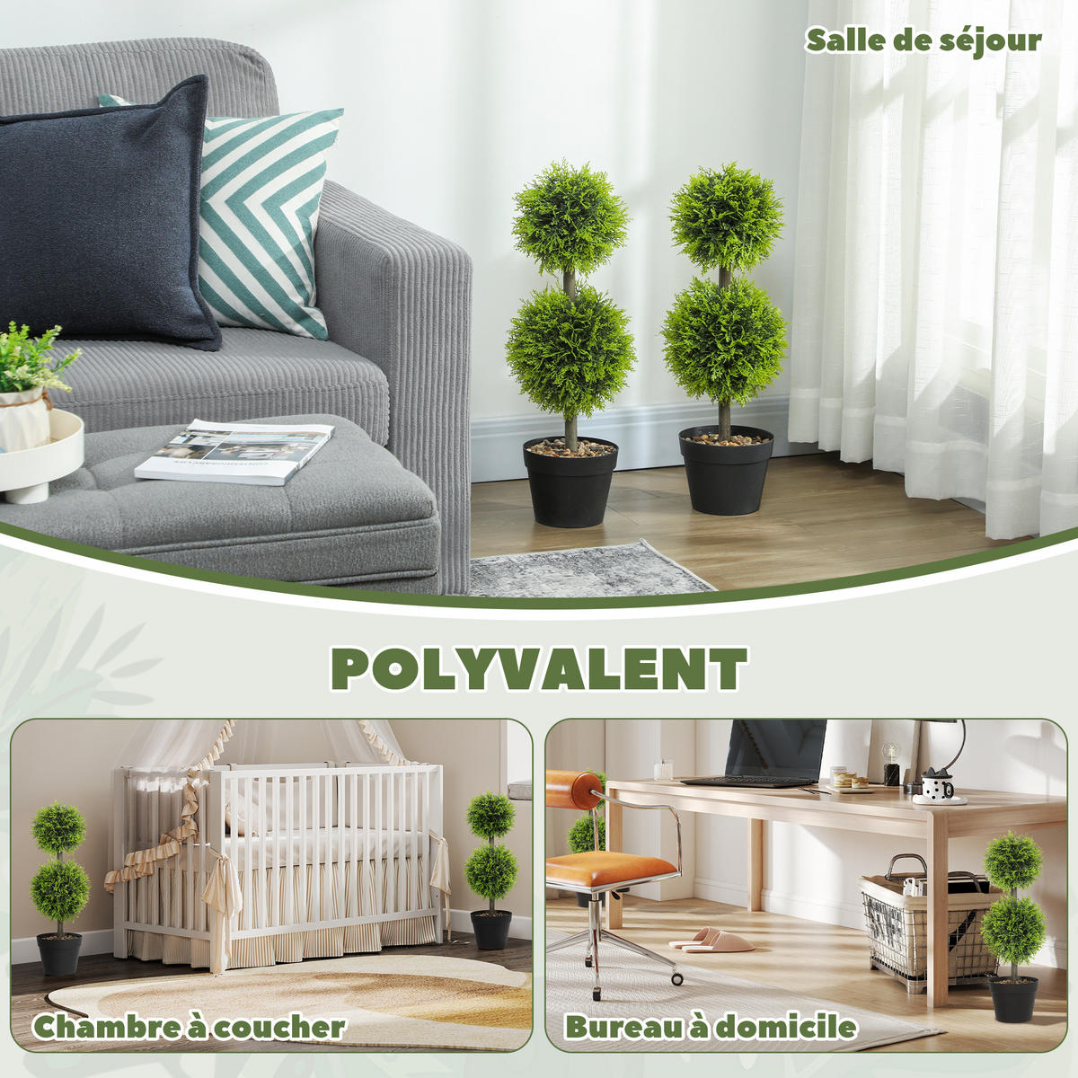 KUNSTPFLANZE 2er-Set DE-16644 Doppelkugeln, 60 cm, 213 Blätter Grün - Grün, Kunststoff (60cm) - ComfortXL