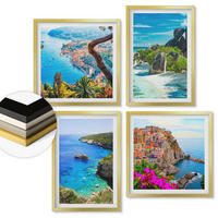 WANDBILDER 4er Set - 50x50 cm & 40x60 cm Goldrahmen - Palmen am Meer, blaues Wasser - Goldfarben, Kunststoff (50/50cm) - ArtPrintCave