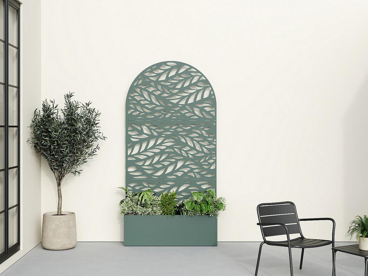 PFLANZKÜBEL mit Rankgitter - 90 cm x 33 cm - Metall - Mandelgrün CLYNEO - Grün, Metall (90/180/33cm) - Vente-Unique
