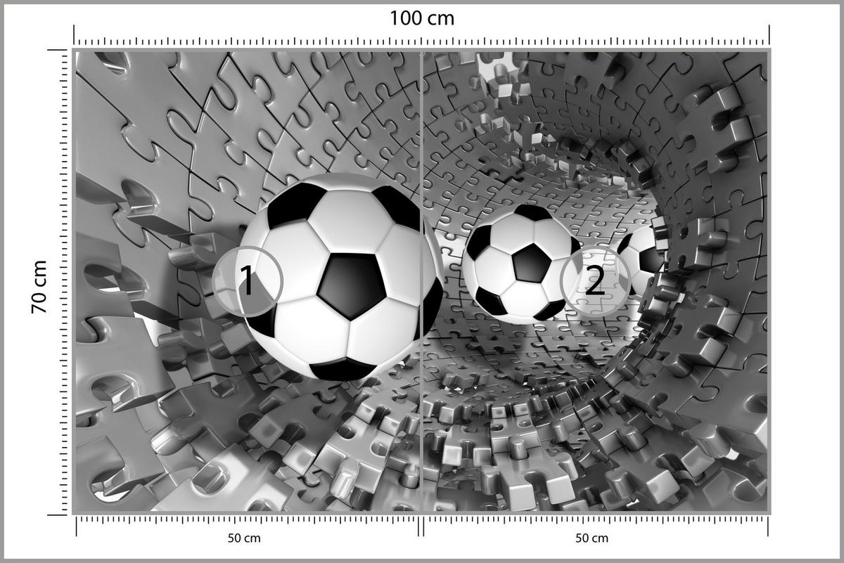 FOTOTAPETE für Wohnzimmer Fußball Puzzle Sport Abstraktion 100x70 - Schwarz/Weiß, Papier (100/70cm) - Muralo