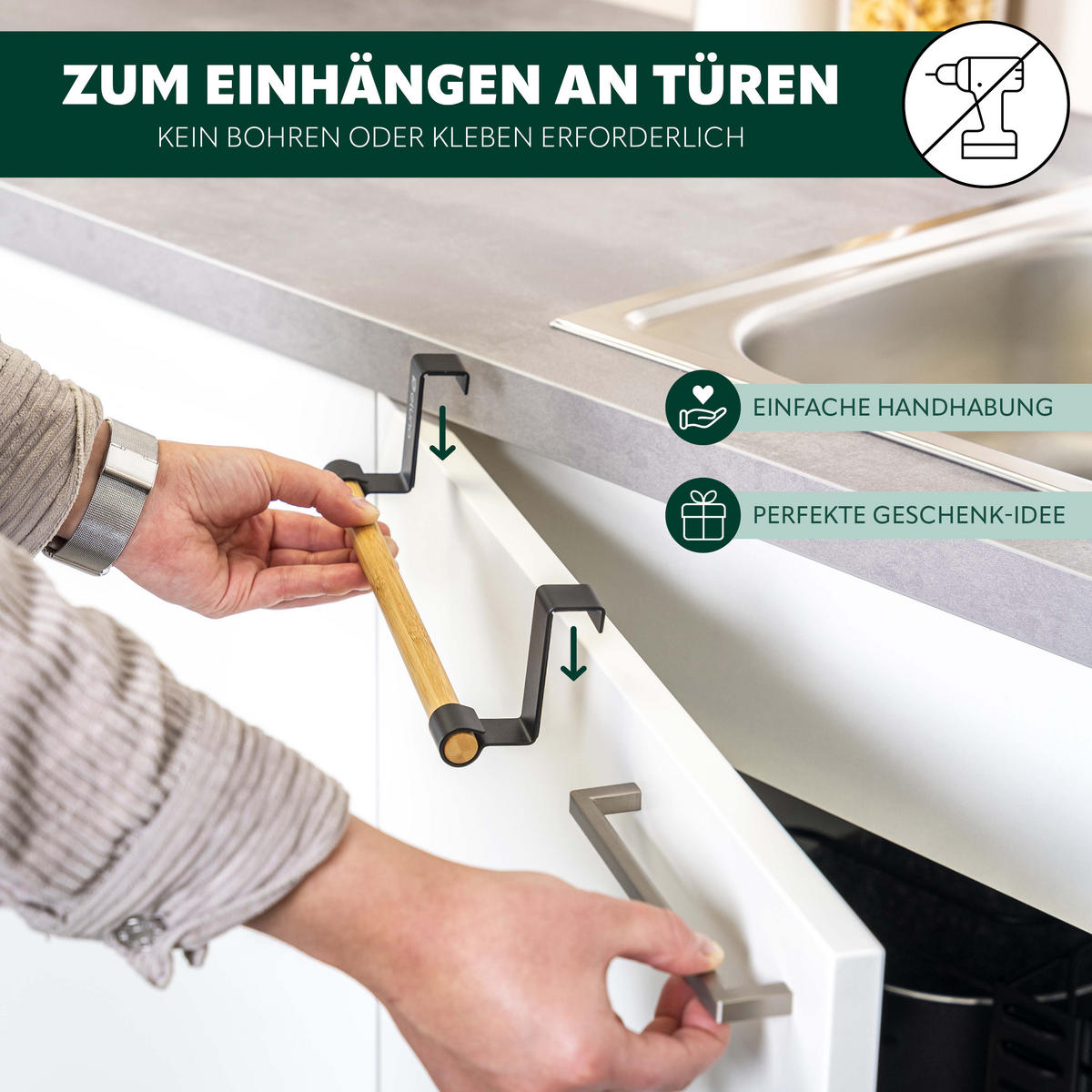 GESCHIRRHANDTUCHHALTER, schwarz, Bambus - Schwarz, Metall (25/7.5/6cm) - eluno