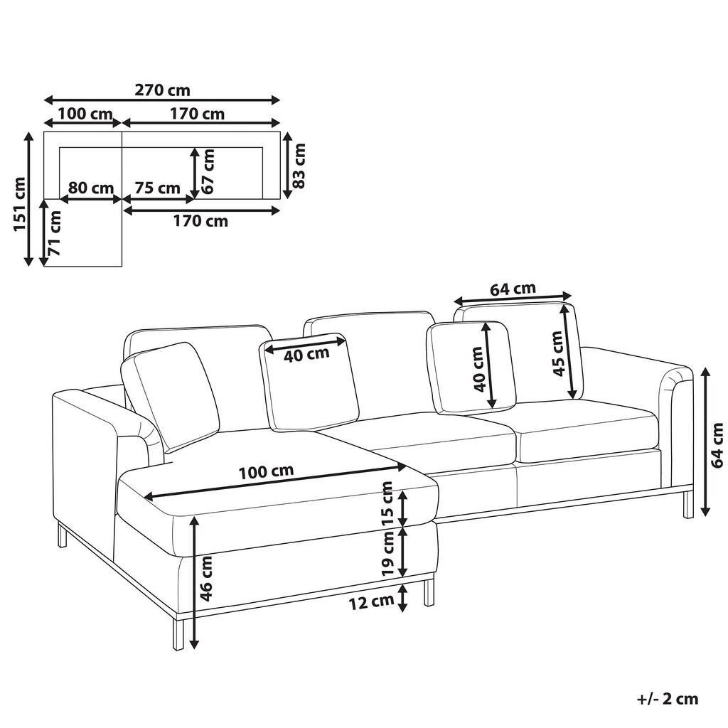 Thumbnail - Beliani Ecksofa, Beige, Leder, 4-Sitzer, L-Form, 270x151 cm, Wohnzimmer, Sofas & Couches, Wohnlandschaften, Ecksofas