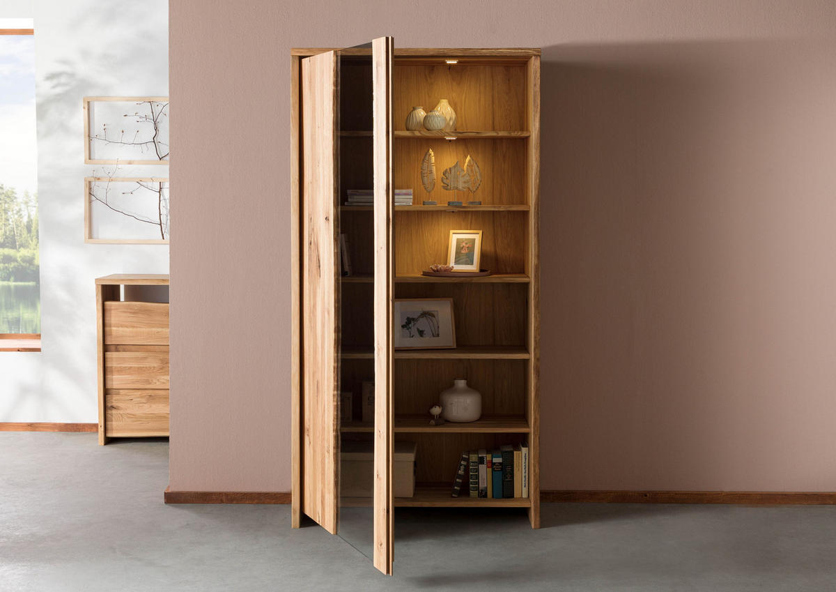 VITRINE Wildeiche 105x45x204 natur geölt PURE OAK #106 - Braun, Holz (105/204/45cm) - Massivmoebel24