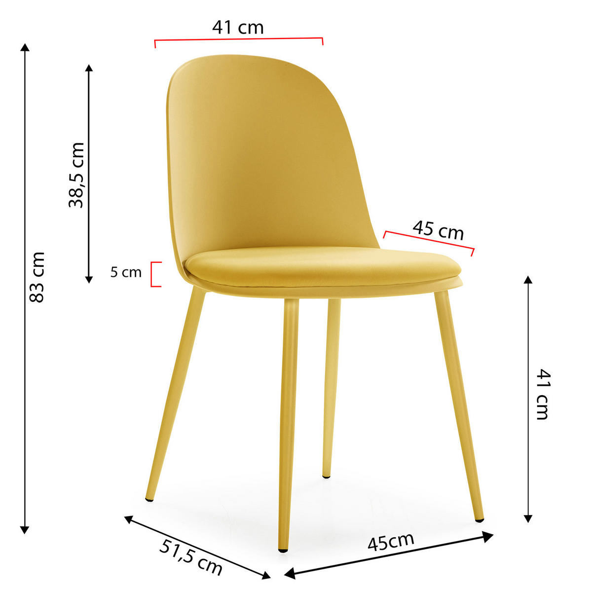 STUHL 4er-Set Kana Stühlen - Currygelb, Kunststoff/Metall (45/83/51cm) - VS Venta-stock