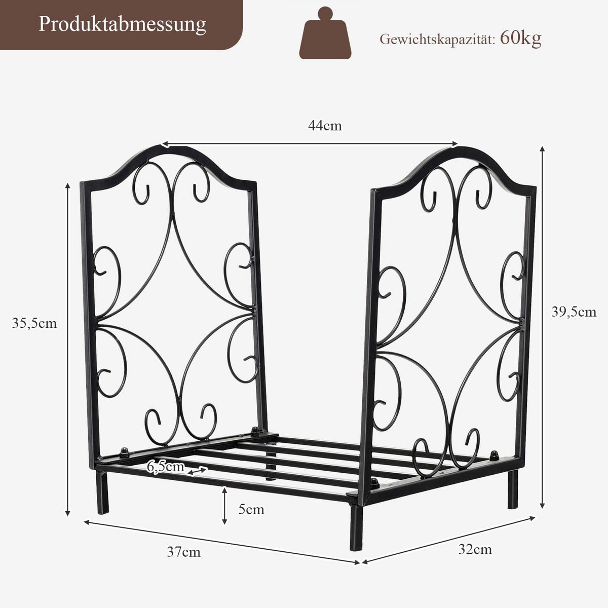 KAMINHOLZREGAL Schwarz - Schwarz, Metall (32/40/37cm) - COSTWAY