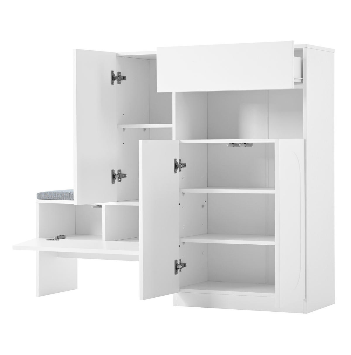 SCHUHSCHRANK mit Sitzbank 130 x 35 x 110 cm Weiß 2-in-1 - Weiß, Holzwerkstoff (35/110/130cm) - Beauniv