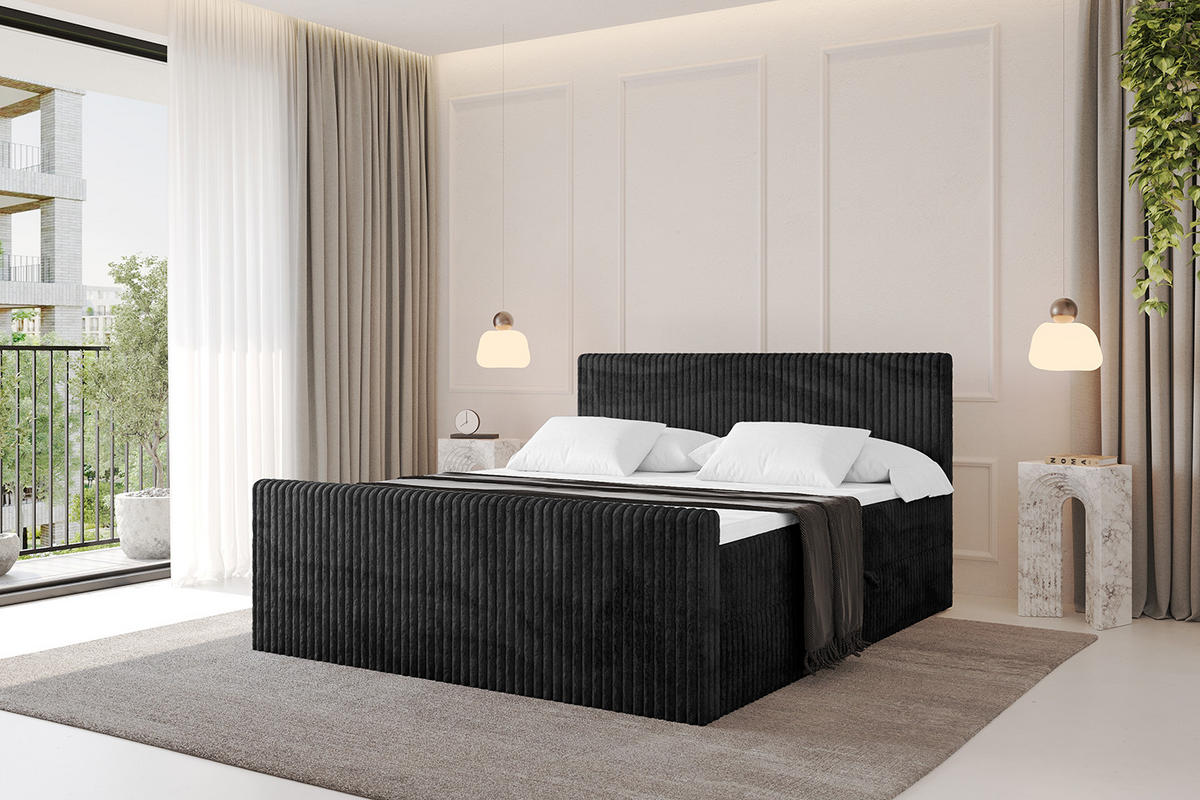 BOXBETT mit Matratze H4 und Lattenrost - TOLO-Z - 120x200 Cord - Schwarz - Schwarz, Holzwerkstoff (120/200cm) - ALTDECOR