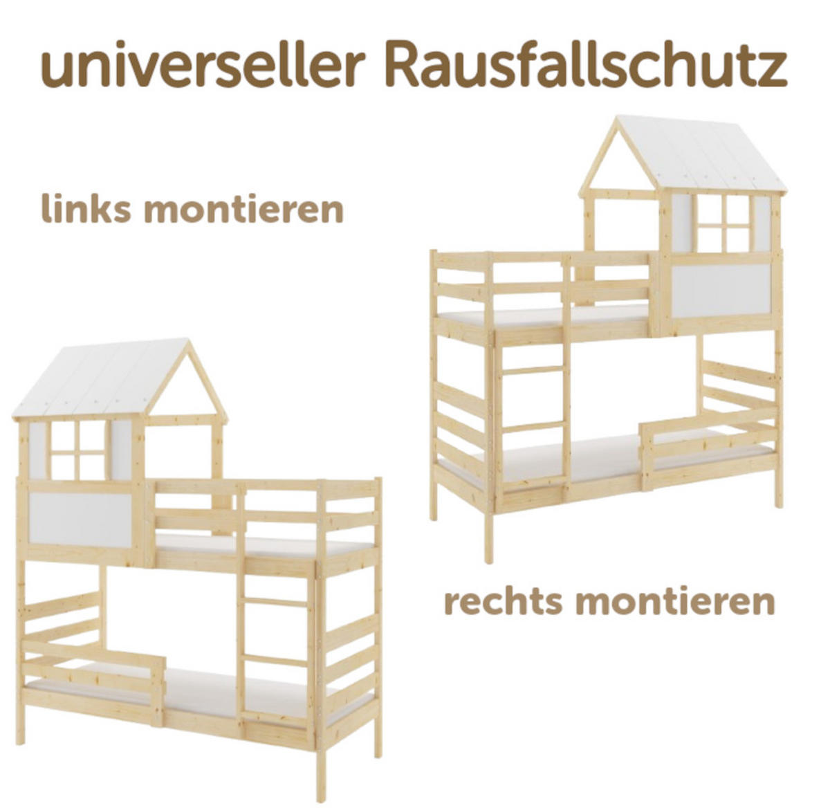ETAGENBETT ERYK mit Dach und Lattenrost - Kieferfarben, Holz (90/190cm) - Interbeds