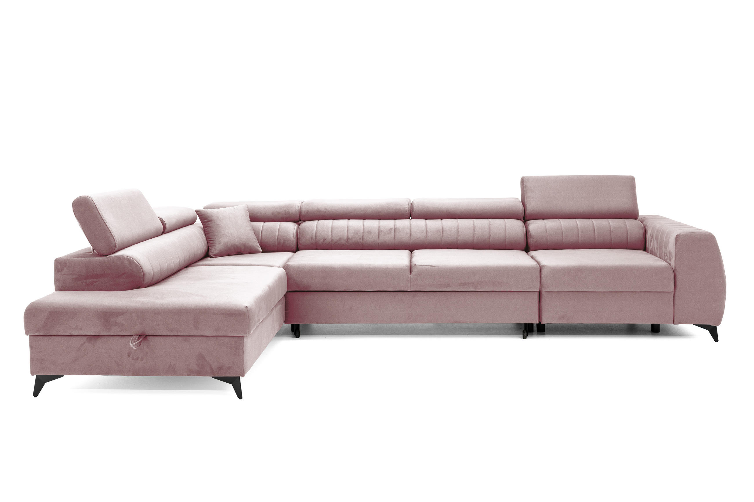 ECKSOFA PIERO MAXI Links mit Schlaffunktion 195x125 Velours Rosa - Pink/Schwarz, Holz/Textil (350/203cm) - Muffo
