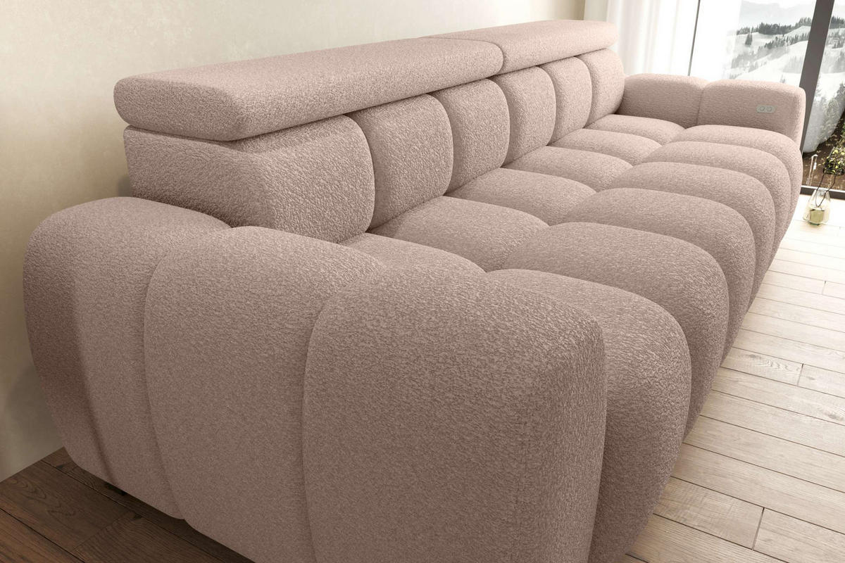 BIGSOFA ALESSIO Bouclé-Stoff Rosa mit elektrischer Sitztiefenverstellung - Rosa, Kunststoff/Textil (248/77/108cm) - 99rooms