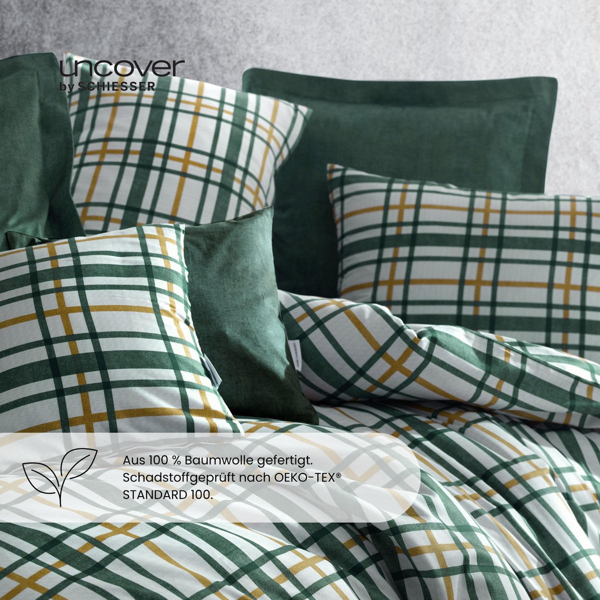BETTWÄSCHESET Maxim - Baumwollsatin - 2-teilig - 135x200cm - Grün-Senf - Hellbraun, Textil (135/200cm) - Uncover by Schiesser