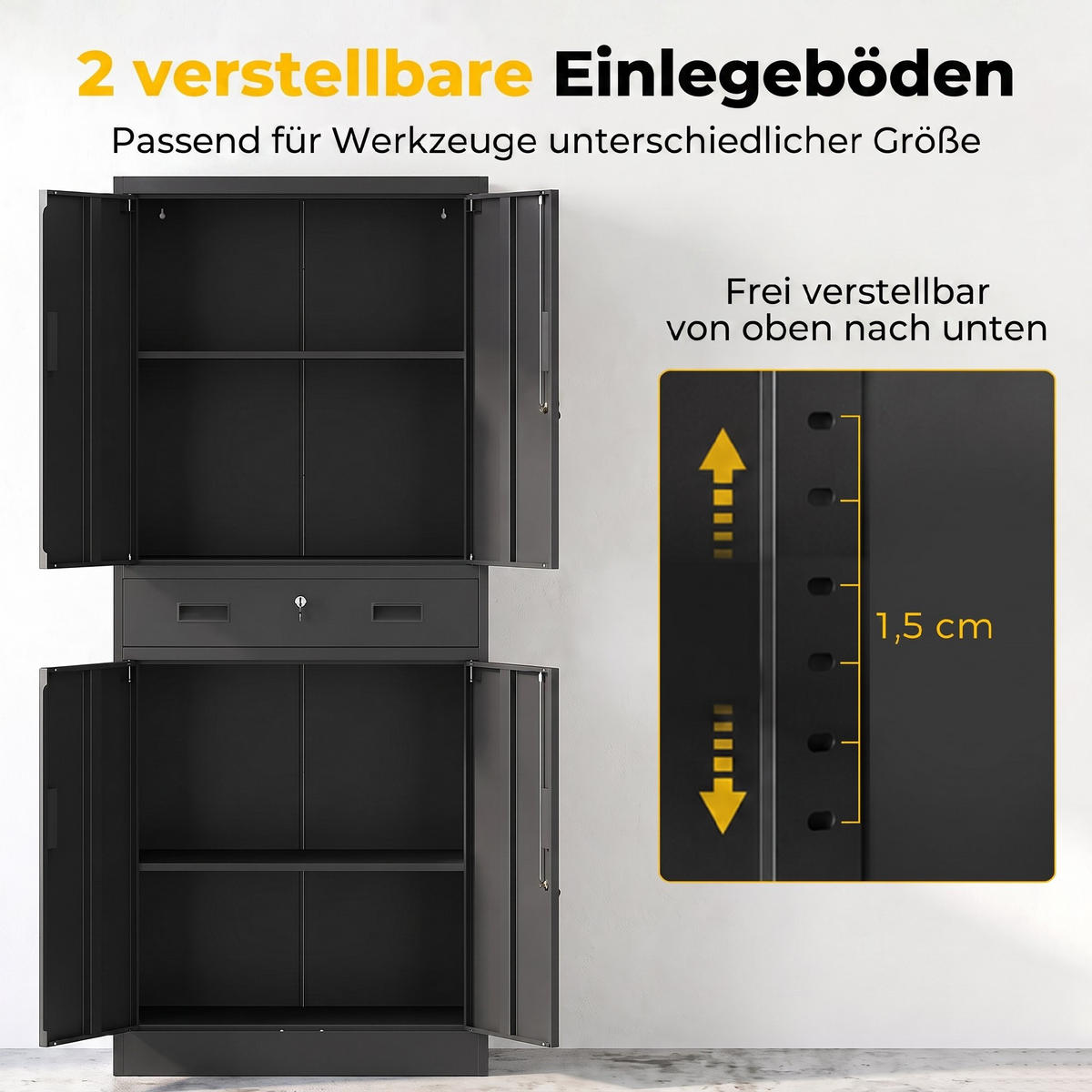 METALLSCHRANK Stahl Schwarz - Schwarz, Metall (40/180/75cm) - HOMCOM