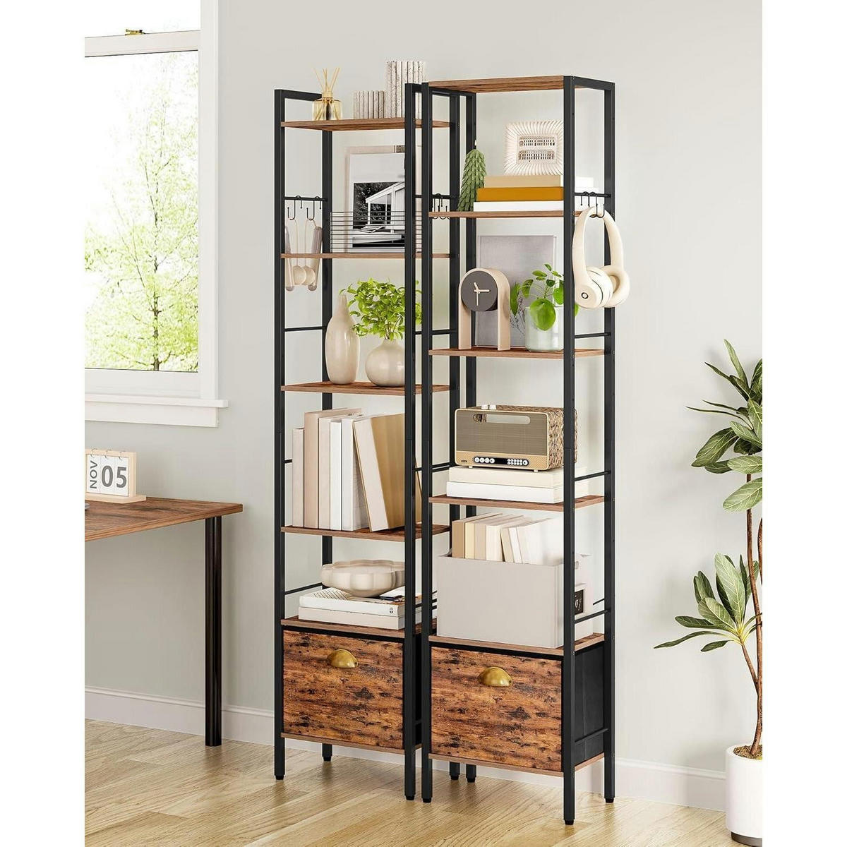 BÜCHERREGAL mit Schublade und Haken 24 x 40 x 173 cm Vintagebraun - Braun, Holzwerkstoff (40/173/24cm)