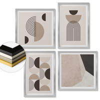 WANDBILDER 4er Set - 50x50 cm & 40x60 cm Silberner Rahmen - Abstrakte geometrische Muster - Silberfarben, Kunststoff (50/50cm) - ArtPrintCave