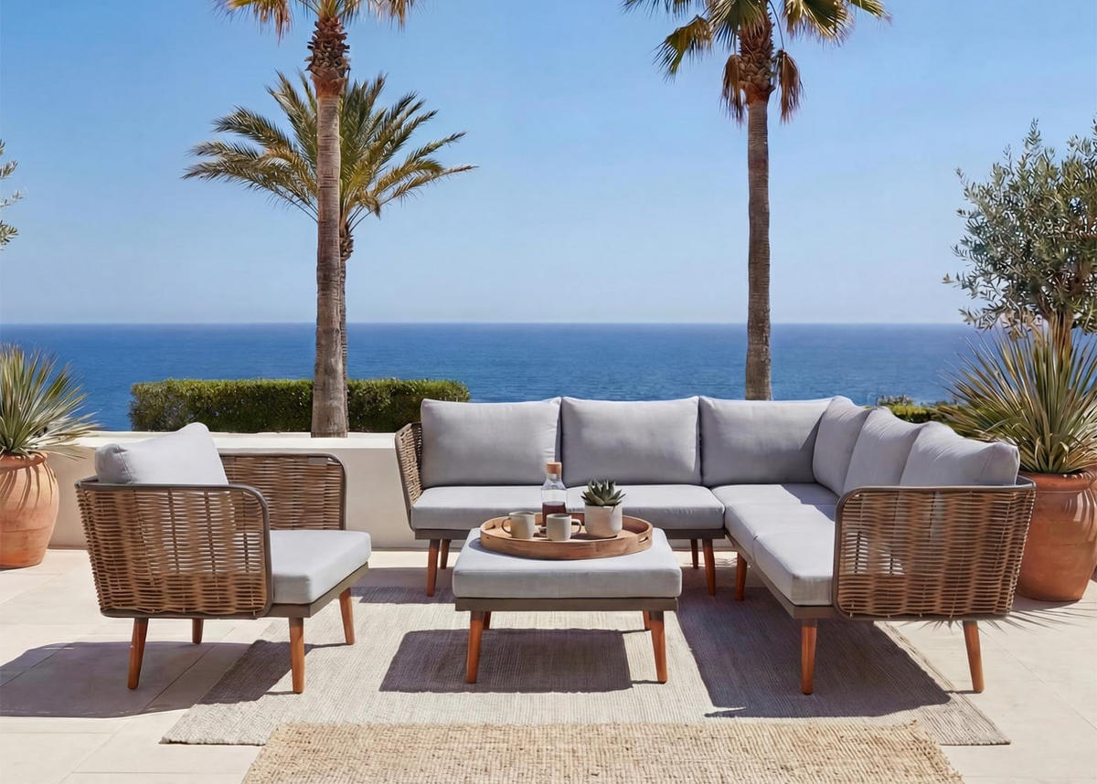 GARTENGARNITUR Braun, Hellgrau - Hellgrau/Braun, Textil - MCW