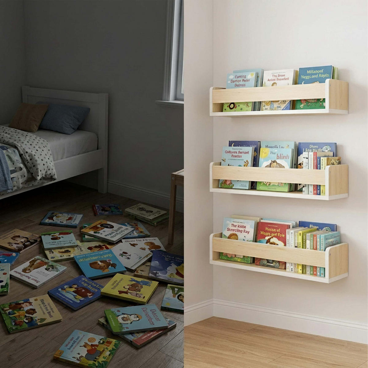 RAFT natur copii perete set-3-piese 10x58x12 cm - maro deschis, compozit lemnos (58/10/12cm) - Relaxdays