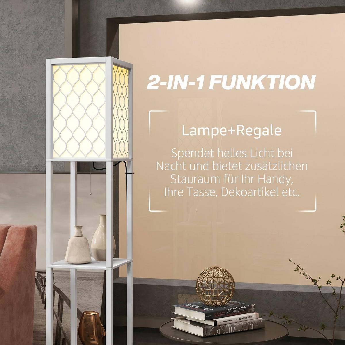 STEHLAMPE MDF Kunststoff Weiß - Weiß, Holzwerkstoff (26/26/156cm) - HOMCOM
