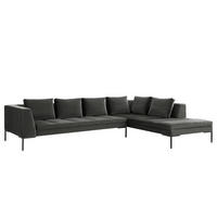 ECKSOFA mit Ottomane - Schwarz/Grün, Textil/Metall (319/230cm) - home24