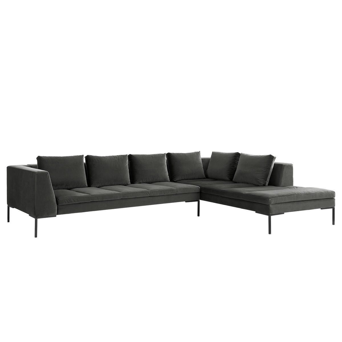 ECKSOFA mit Ottomane - Schwarz/Grün, Textil/Metall (319/230cm) - home24