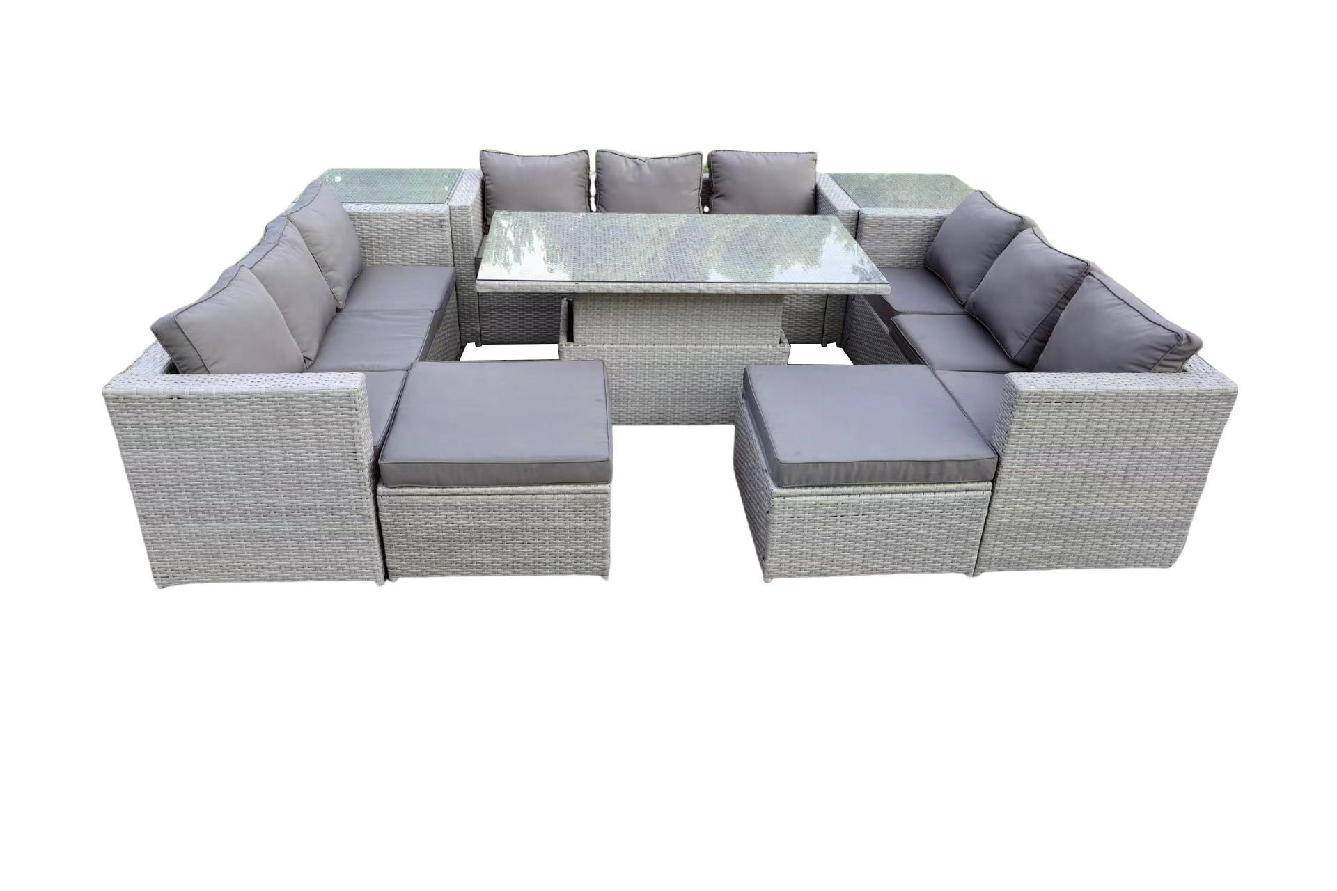 GARTENMÖBEL SET Polyrattan Helles Grau 11-Sitzer - Hellgrau, Metall - Fimous