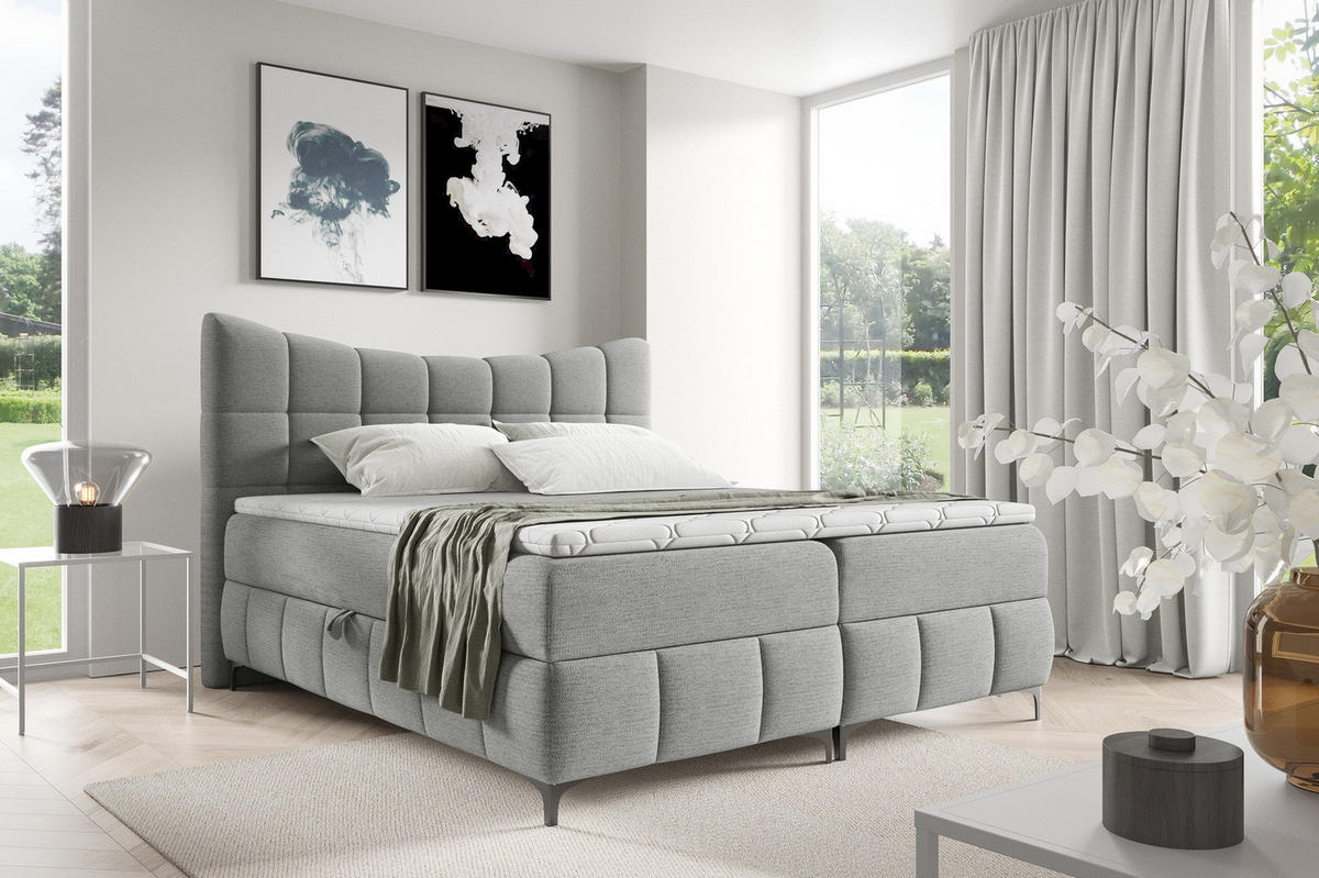 BOXSPRINGBETT 200x200 Almera, Chenille, Bettkasten, Matratze, Hellgrau - Hellgrau, Holz/Textil (200/200cm) - Emporius