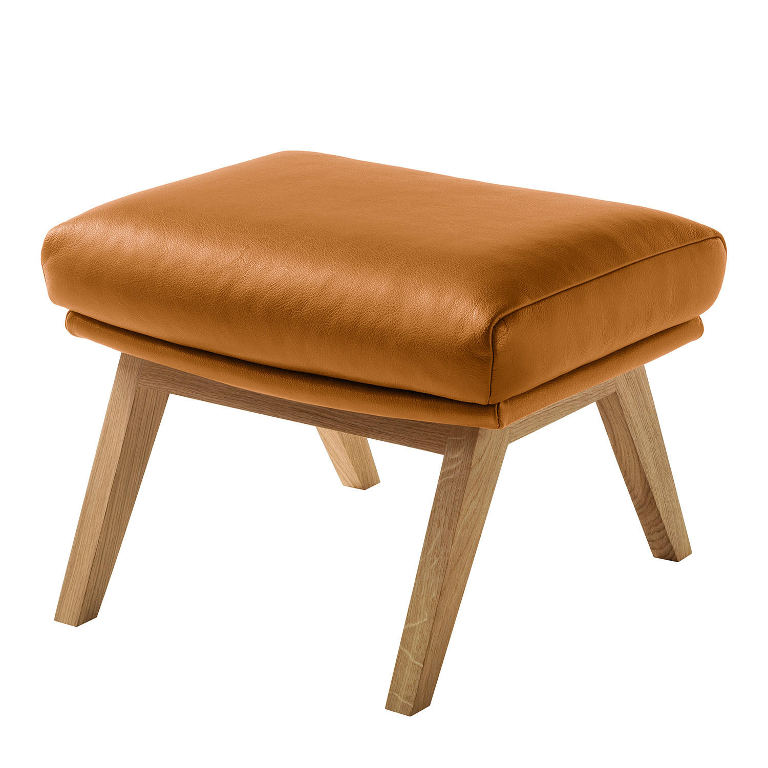 HOCKER mit Holzfüßen - Eichefarben/Cognac, Leder/Eichenholz (54/41/41cm) - home24