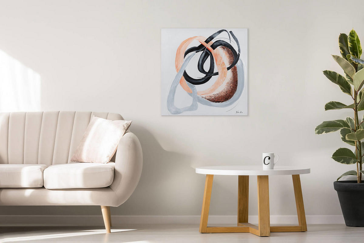 ACRYLBILD HANDGEMALT 80/80 cm - Beige/Weiß, Holz/Textil (80/80cm) - KUNSTLOFT