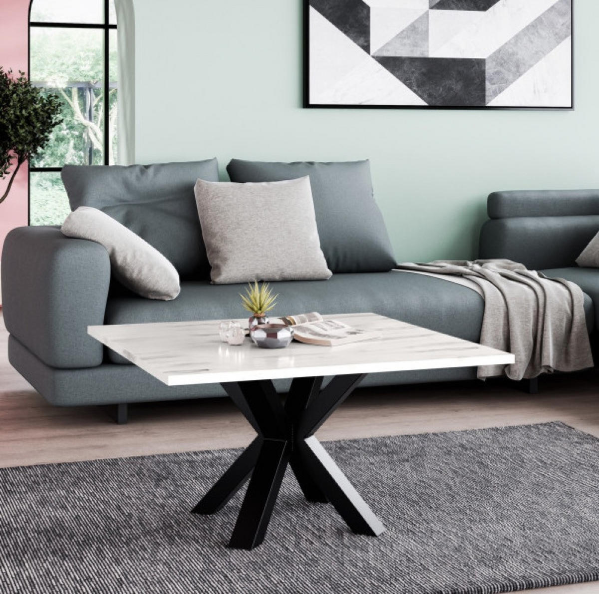 TISCH Hell Marmor NEO Quadratisch Metallgestell 60x60 cm - Weiß, Holzwerkstoff (60/60/45cm) - Sepro Meble