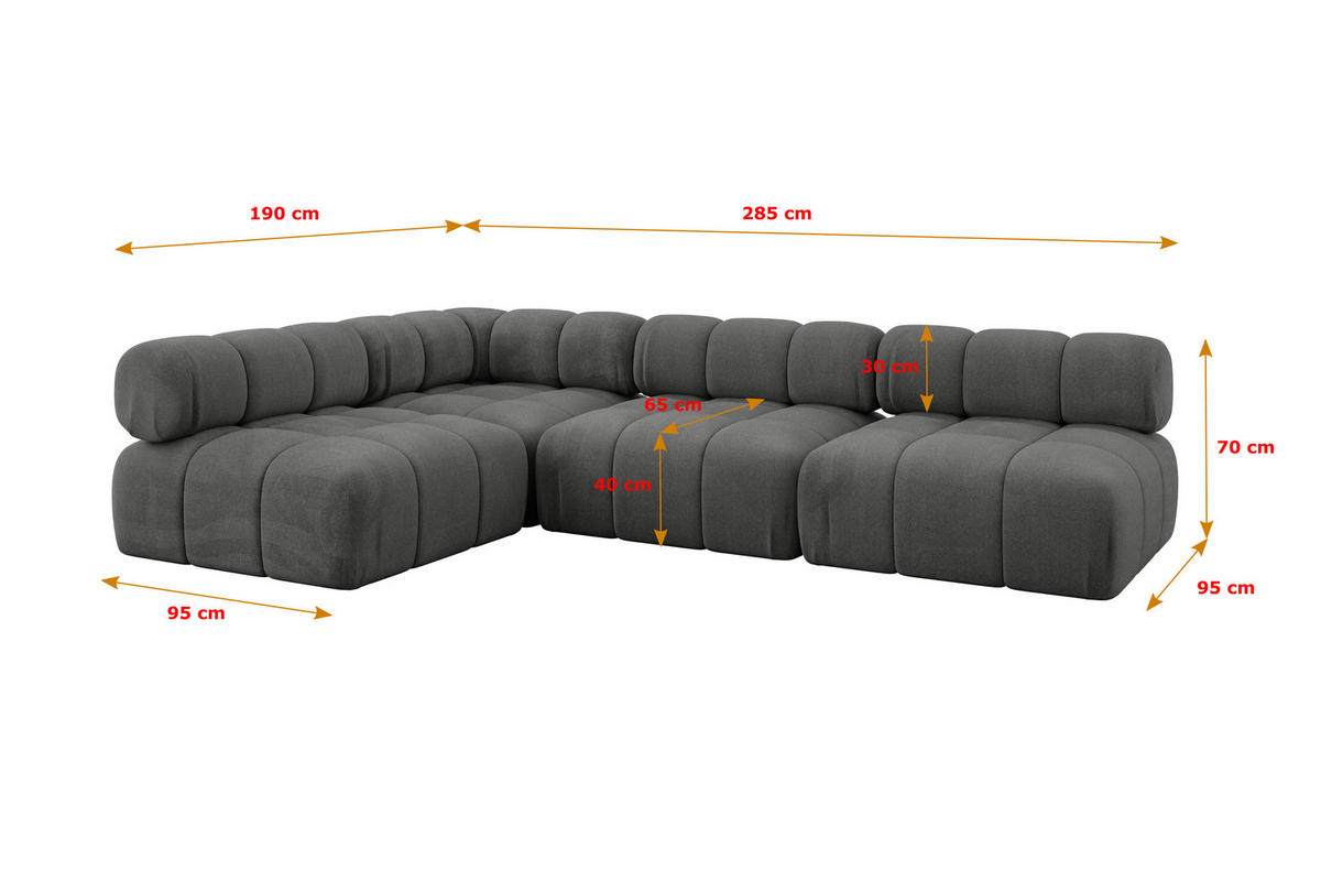 ECKSOFA modulares Sofa Samaro-L2 - 285x190x70 cm Dunkelgrau Velours - Dunkelgrau, Holzwerkstoff/Textil (285/190cm) - ALTDECOR