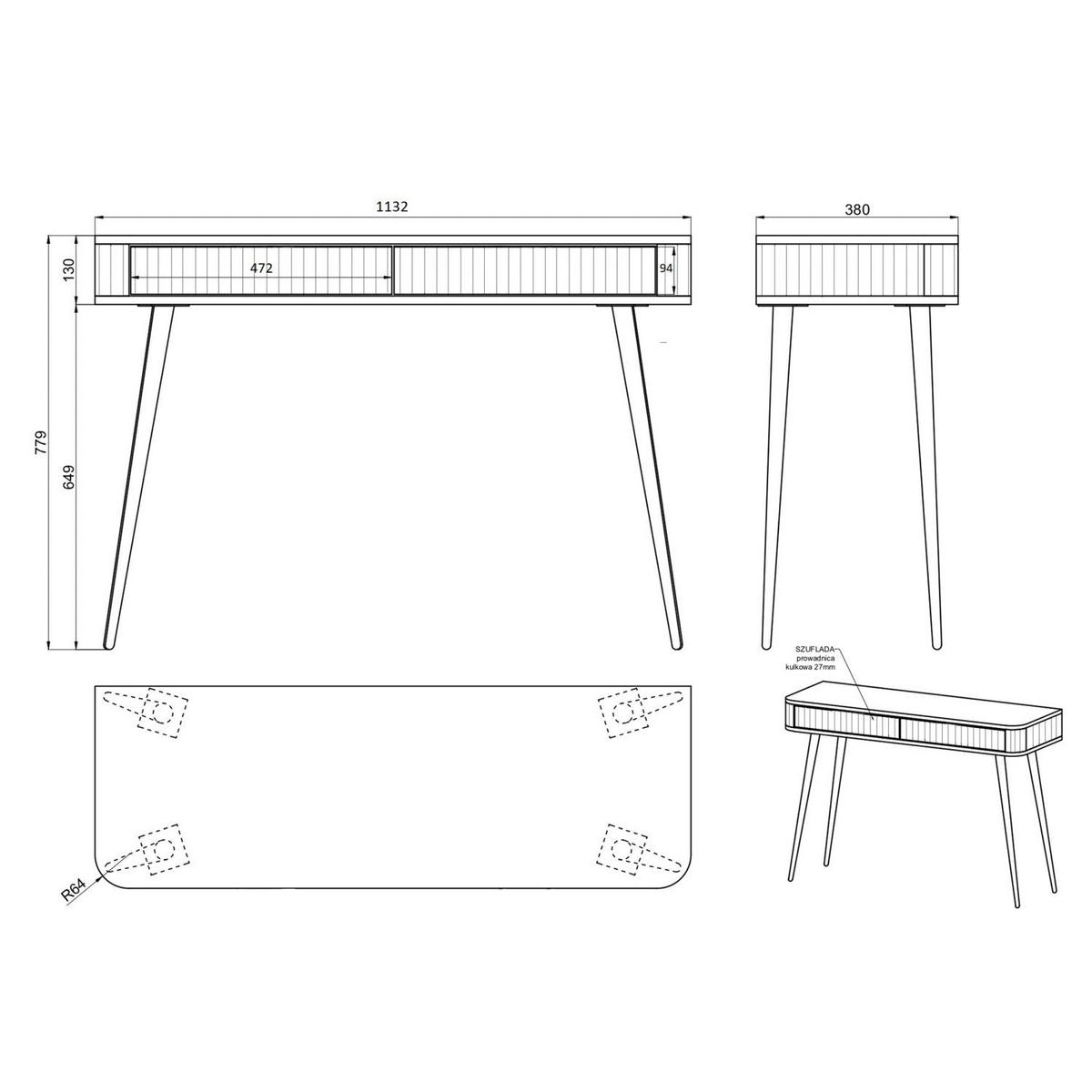 SCHMINKTISCH Ovarlo Schwarz mit 2 Schubladen 113 cm - Schwarz, Holzwerkstoff/Metall (38/113.2/77.9cm) - Selsey