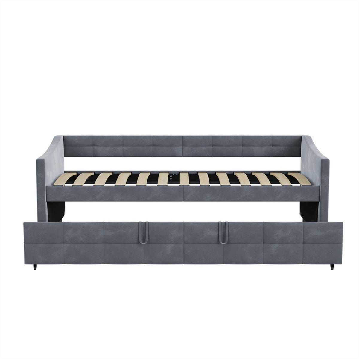 POLSTERBETT 90x200cm mit Ausziehfunktion 90x190cm - Doppelbett 90x200cm&90x190cm - ohne Matratze - Grau - Grau, Textil (90/200cm) - DELFA