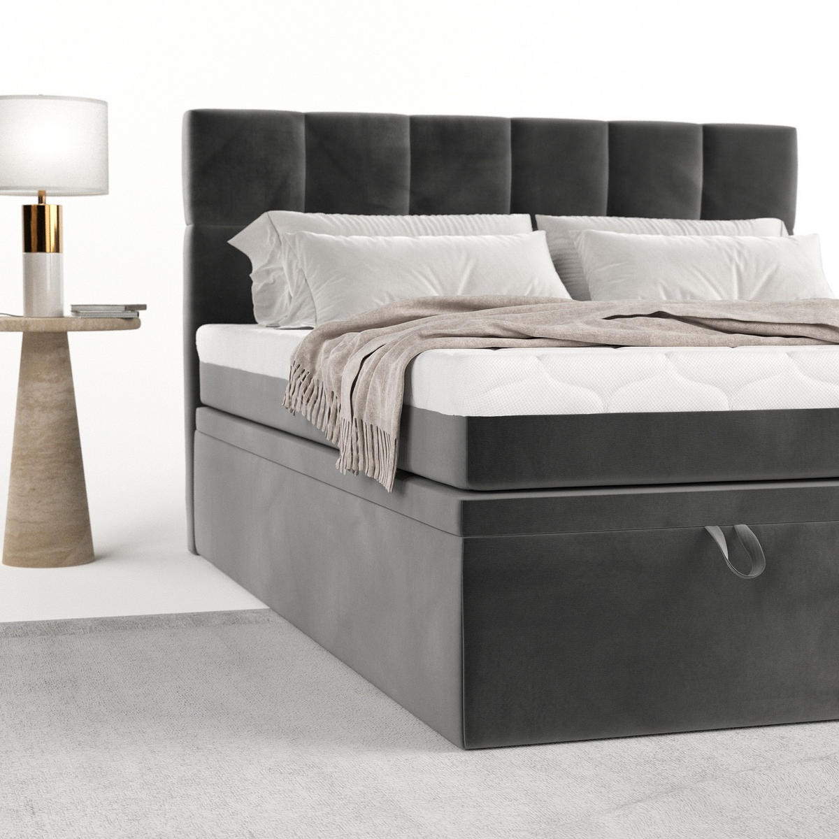 BOXBETT Elano 180/200 cm Grau im Kronos Stoff - Schwarz/Grau, Holz/Holzwerkstoff (180/200cm) - AltaBeds