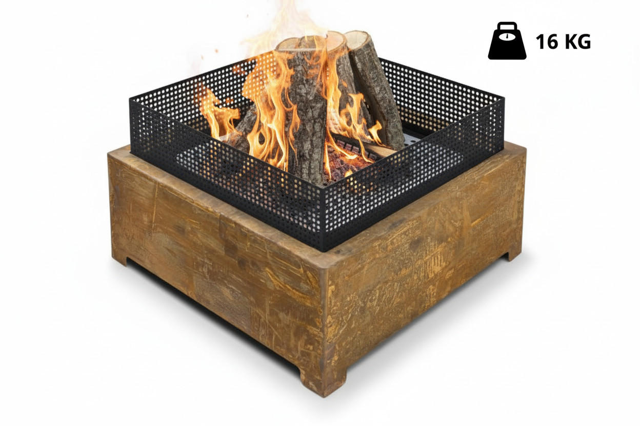 FEUERSCHALE Fireplace Schwarz Corten 55 x 55 x 37 cm 16 kg aus Cortenstahl - Schwarz/Kupferfarben, Metall (55/37/55cm) - The Favilla