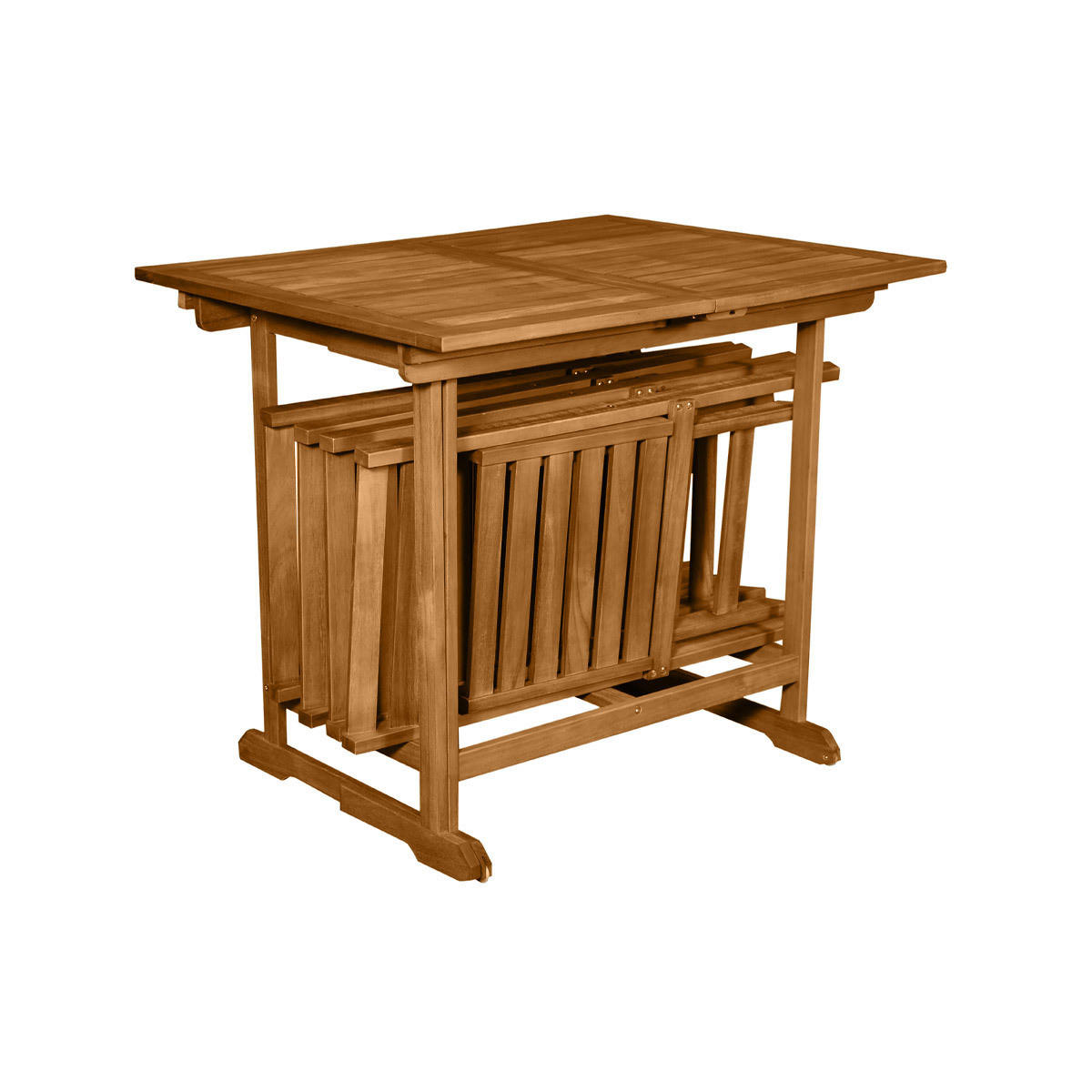 GARTENSET ausziehbarer Tisch + 4 Klappstühle Massivholz CARMEN - Naturfarben, Holz - Miliboo
