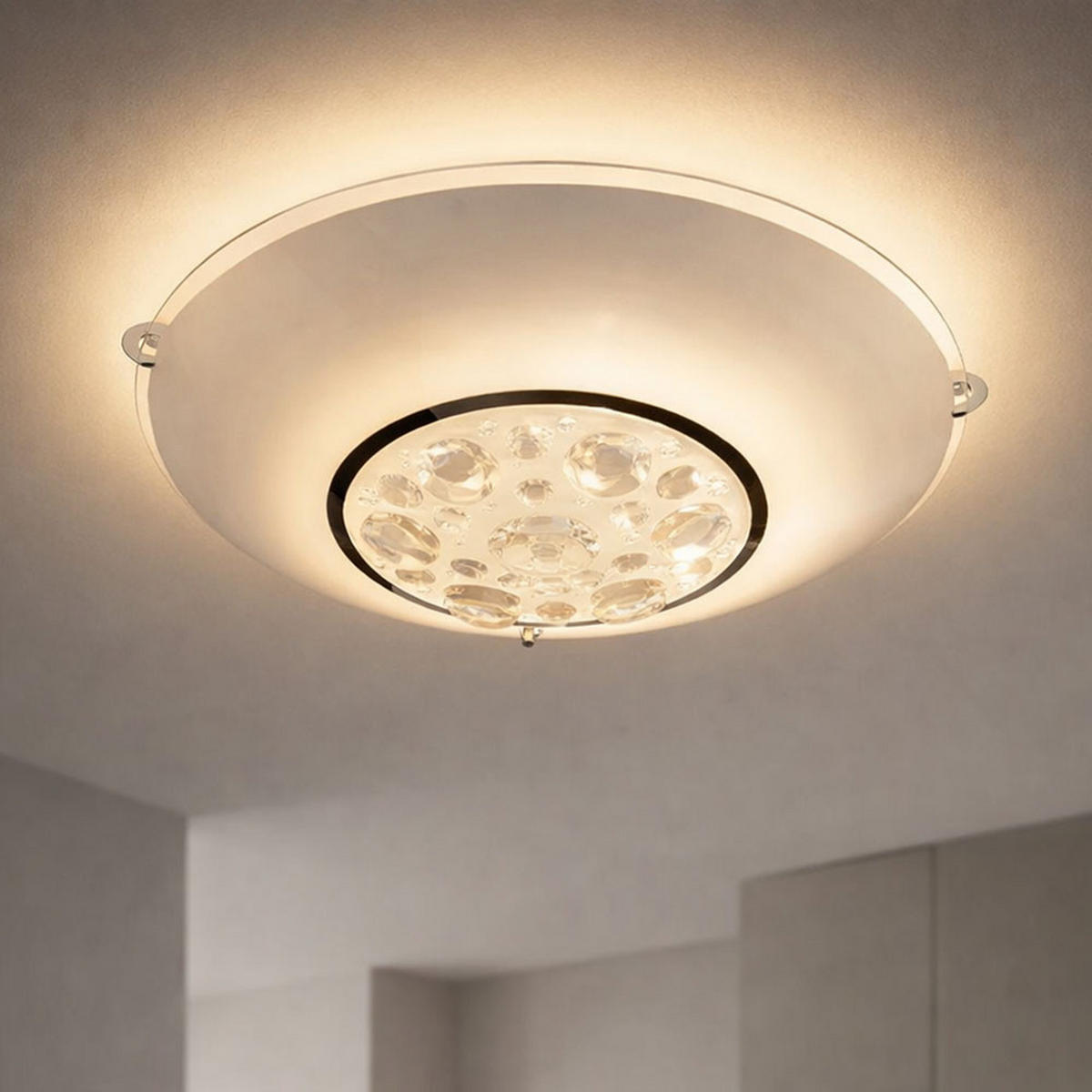 LED DECKENLEUCHTE Metall Kristalloptik Silber - Silberfarben, Glas (25/25/10cm) - Globo Lighting