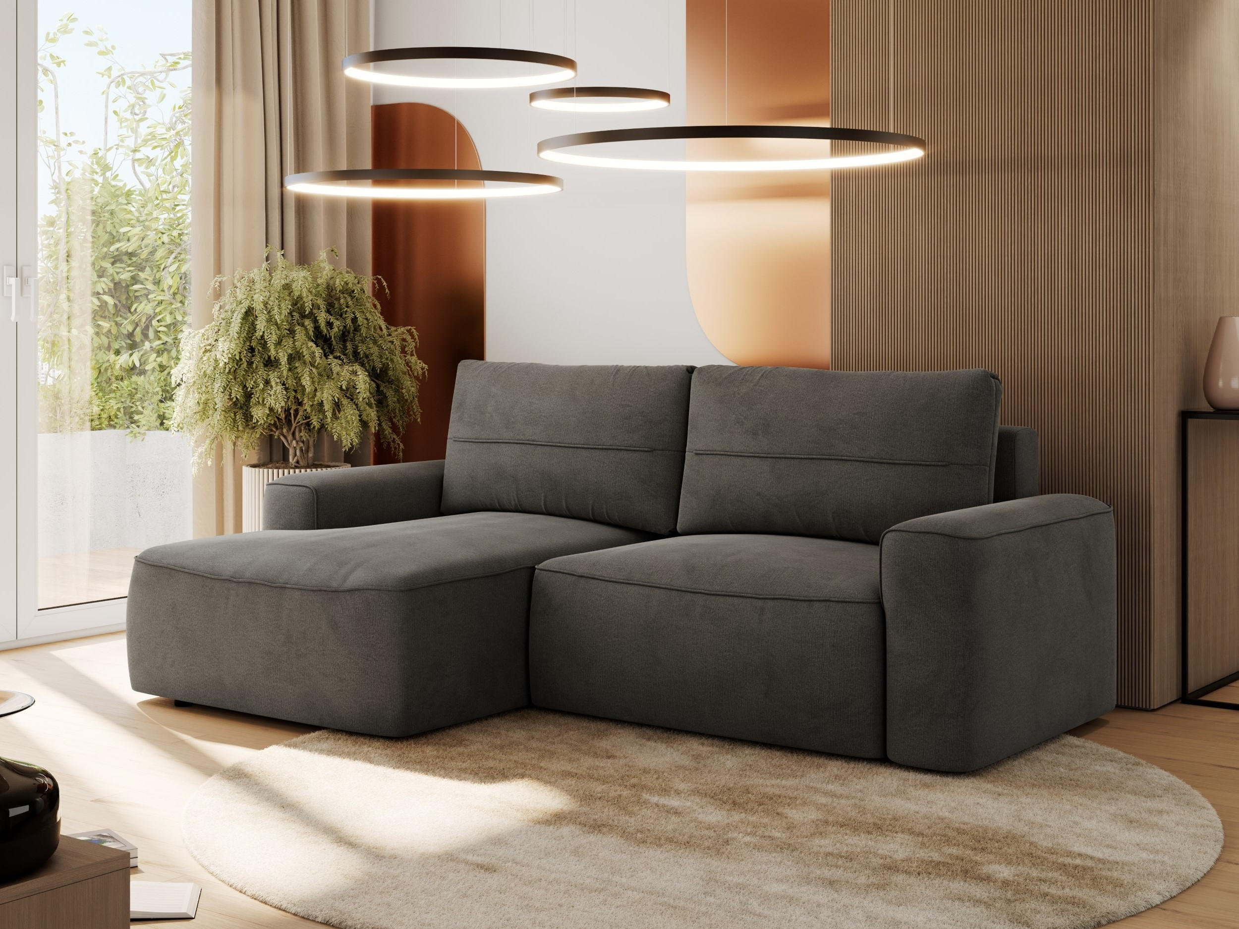 ECKSOFA BELLUNO L Dunkelgrau Velvet - Links - Dunkelgrau/Schwarz, Textil (144/233cm) - MKS