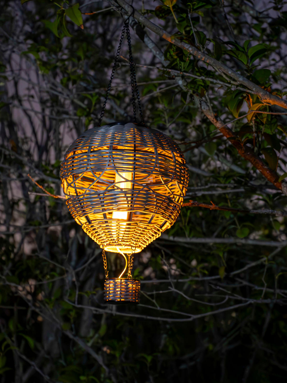 LED-SOLAR-LATERNE - Heißluftballon-Design mit Aufhängung für Garten und Balkon, grau - Grau, Kunststoff (20.5/20.5/52cm) - Northpoint