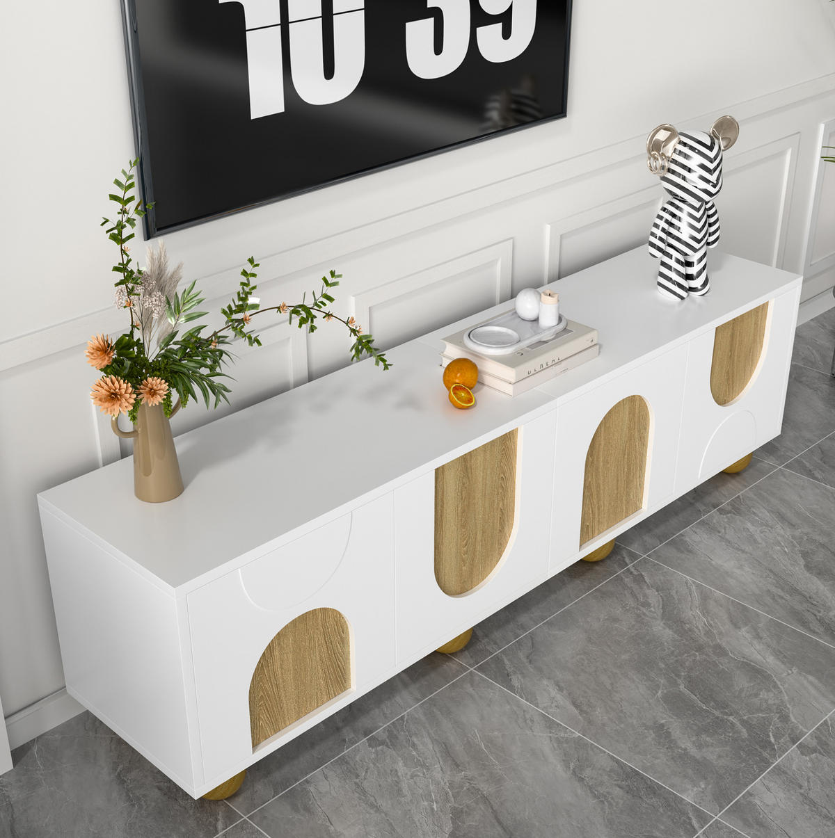 TV-SCHRANK in Natur/Weiß mit 4 Türen und Holzbeinen 175/38/50 cm - Weiß, Holzwerkstoff (175/50/38cm) - Redom