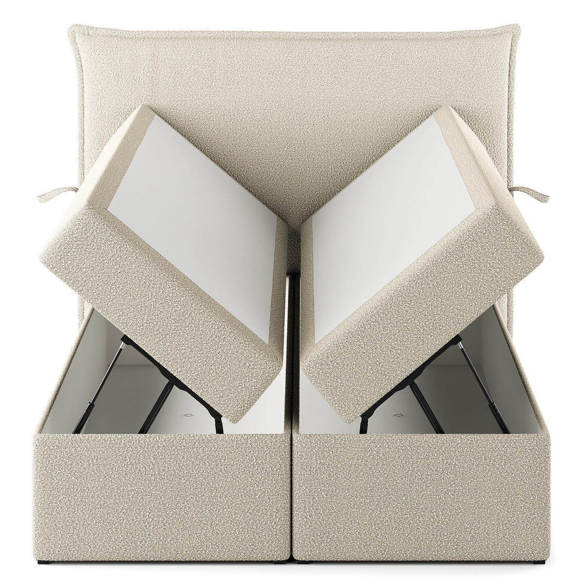 BOXBETT mit Stauraum - Bouclé - Creme, Holzwerkstoff/Textil (140/200cm) - home24