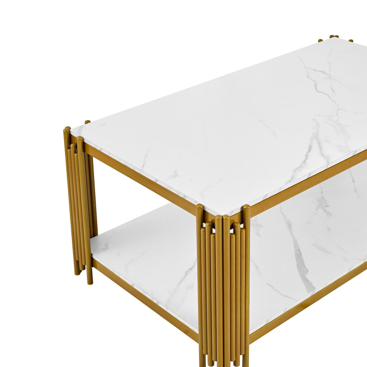 COUCHTISCH in Weiß-Gold Wohnzimmertisch mit Metallbeinen für Wohnzimmer, B140/T64/H46cm - Goldfarben/Weiß, Holzwerkstoff/Metall (64/114/46cm) - STILVORA