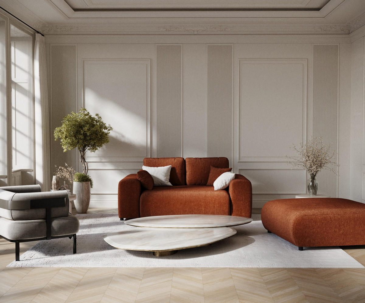 2-SITZER-SOFA Zanzibar Dunkelorange Chenille - Dunkelorange/Schwarz, Holz/Holzwerkstoff (178/79/108cm) - Maison de Reve
