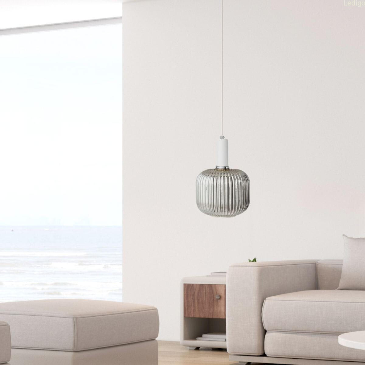 PENDELLEUCHTE Paris - Hellgrau/Weiß, Glas/Metall (30/30/125cm) - kiki design