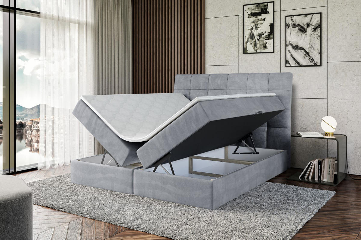BOXBETT mit H4-Matratze und Lattenrost - BRUGO - 200x200 Grau - Grau, Holzwerkstoff (200/200cm) - ALTDECOR
