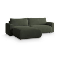 ECKSOFA TURIN N Grün Bucle-Stoff mit Schlaffunktion - Grün, Holz (265/183cm) - MASSENO