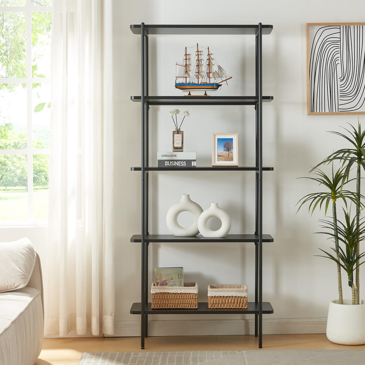 STANDREGAL Samnanger - Schwarz, Holzwerkstoff/Metall (80/180/34cm) - [en.casa]