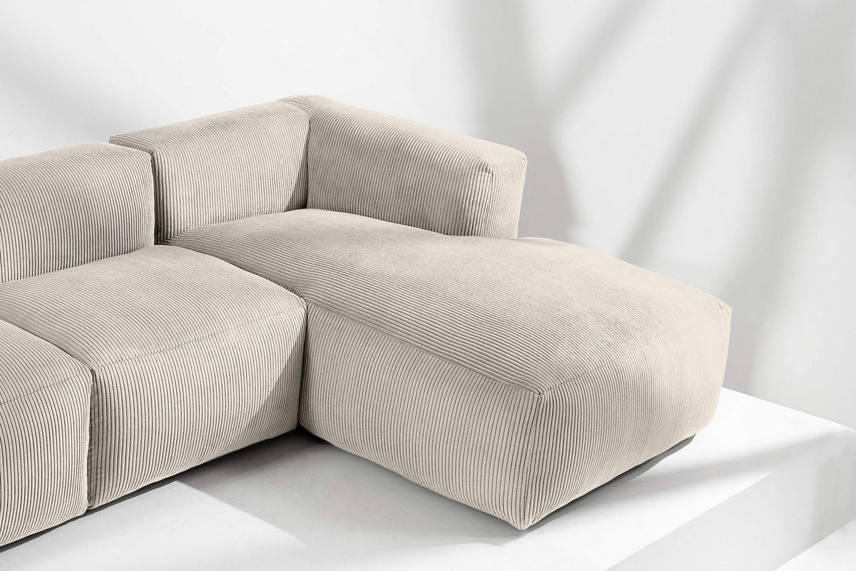 ECKMODULSOFA-RECHTS BUFFO mit extrem weicher und bequemer Sitzfläche, Kordstoff, cremefarben - Creme, Textil (297/180cm) - KONSIMO®