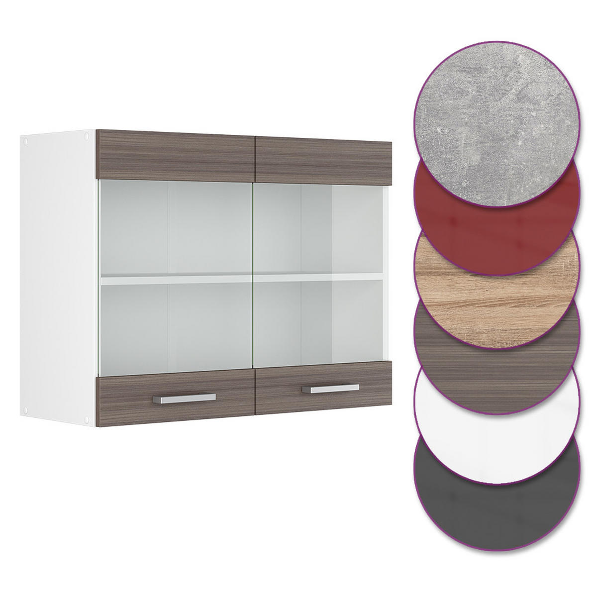 KÜCHENGLASSCHRANK R-Line Grau 80 cm - Weiß/Braun, Holzwerkstoff (80/60/31cm) - Vicco