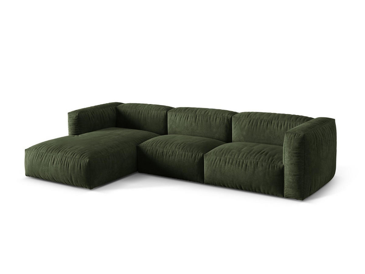 ECKSOFA modular links Martina aus Samt grün 3 Sitzplätze - Grün, Textil (176/332cm) - Micadoni