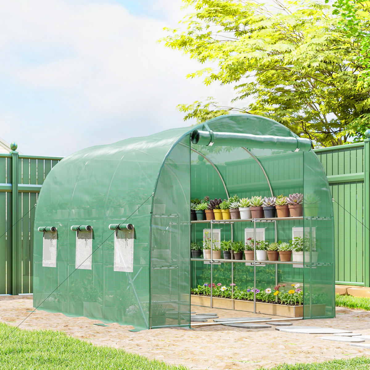 FOLIENGEWÄCHSHAUS Verzinkter-Stahl PE Grün - Grün, Metall (198/191/275cm) - Outsunny